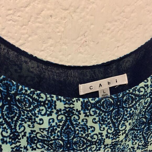 CABI 107 women’s L Border Stripe Cami Navy Blue Green Geometric Boho Tank - Picture 5 of 11